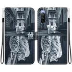 For Sony Xperia 10 III Crystal Texture Colored Drawing Leather Phone Case(Cat Tiger Reflection)