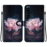 For Sony Xperia 1 IV Crystal Texture Colored Drawing Leather Phone Case(Purple Peony)