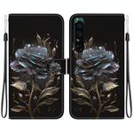 For Sony Xperia 1 IV Crystal Texture Colored Drawing Leather Phone Case(Black Rose)