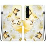 For Sony Xperia 1 IV Crystal Texture Colored Drawing Leather Phone Case(Gold Butterfly Epiphyllum)