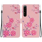 For Sony Xperia 1 IV Crystal Texture Colored Drawing Leather Phone Case(Cherry Blossoms)