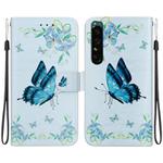 For Sony Xperia 1 IV Crystal Texture Colored Drawing Leather Phone Case(Blue Pansies)