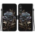 For Sony Xperia 1 V 2023 Crystal Texture Colored Drawing Leather Phone Case(Black Rose)