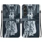 For Sony Xperia 1 V 2023 Crystal Texture Colored Drawing Leather Phone Case(Cat Tiger Reflection)