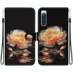 For Sony Xperia 10 V 2023 Crystal Texture Colored Drawing Leather Phone Case(Gold Peony)
