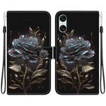 For Sony Xperia 10 VI Crystal Texture Colored Drawing Leather Phone Case(Black Rose)