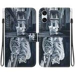 For Sony Xperia 10 VI Crystal Texture Colored Drawing Leather Phone Case(Cat Tiger Reflection)