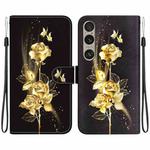 For Sony Xperia 1 VI Crystal Texture Colored Drawing Leather Phone Case(Gold Butterfly Rose)