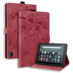 For Amazon Fire Max 11 2023 Cartoon Sakura Cat Embossed Leather Tablet Case(Red)
