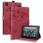 For Amazon Fire HD 10 2017 Cartoon Sakura Cat Embossed Leather Tablet Case(Red)