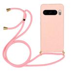 For Google Pixel 8 Pro Wheat Straw Material + TPU Protective Case with Lanyard(Pink)