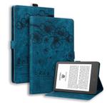 For Amazon Kindle 6.0 11th 2022 Cartoon Sakura Cat Embossed Smart Leather Tablet Case(Blue)