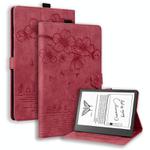 For Amazon Kindle Scribe 10.2 2022 Cartoon Sakura Cat Embossed Smart Leather Tablet Case(Red)