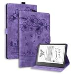 For Amazon Kindle Scribe 10.2 2022 Cartoon Sakura Cat Embossed Smart Leather Tablet Case(Purple)