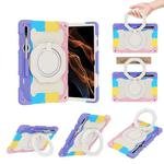 For Samsung Galaxy Tab S9 Ultra Armor Portable Rotating Ring Holder Silicone Tablet Case(Colorful Pink)