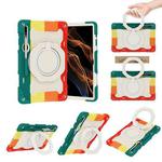 For Samsung Galaxy Tab S9 Ultra Armor Portable Rotating Ring Holder Silicone Tablet Case(Colorful Red)