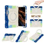 For Samsung Galaxy Tab S9 Ultra Armor Portable Rotating Ring Holder Silicone Tablet Case(Colorful Blue)