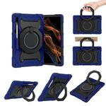 For Samsung Galaxy Tab S9 Ultra Armor Portable Rotating Ring Holder Silicone Tablet Case(Navy Blue)