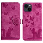 For iPhone 15 Butterfly Cat Embossing Flip Leather Phone Case(Pink)