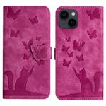 For iPhone 14 Plus Butterfly Cat Embossing Flip Leather Phone Case(Pink)