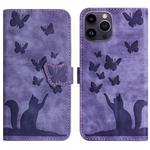 For iPhone 14 Pro Max Butterfly Cat Embossing Flip Leather Phone Case(Purple)