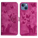 For iPhone 13 Butterfly Cat Embossing Flip Leather Phone Case(Pink)