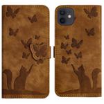 For iPhone 12 / 12 Pro Butterfly Cat Embossing Flip Leather Phone Case(Brown)