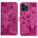 For iPhone 12 Pro Max Butterfly Cat Embossing Flip Leather Phone Case(Pink)
