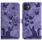 For iPhone 12 mini Butterfly Cat Embossing Flip Leather Phone Case(Purple)