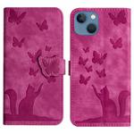 For iPhone 13 mini Butterfly Cat Embossing Flip Leather Phone Case(Pink)