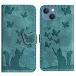 For iPhone 13 mini Butterfly Cat Embossing Flip Leather Phone Case(Wathet)
