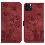 For iPhone 11 Pro Max Butterfly Cat Embossing Flip Leather Phone Case(Red)