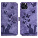For iPhone 11 Pro Butterfly Cat Embossing Flip Leather Phone Case(Purple)