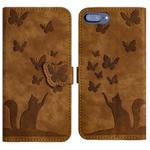 For iPhone 8 Plus / 7 Plus Butterfly Cat Embossing Flip Leather Phone Case(Brown)