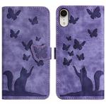 For iPhone XR Butterfly Cat Embossing Flip Leather Phone Case(Purple)