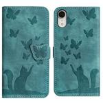 For iPhone XR Butterfly Cat Embossing Flip Leather Phone Case(Wathet)