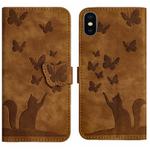 For iPhone XS Max Butterfly Cat Embossing Flip Leather Phone Case(Brown)