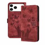 For iPhone 17 Pro Max Butterfly Cat Embossing Flip Leather Phone Case(Red)