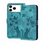 For iPhone 17 Pro Max Butterfly Cat Embossing Flip Leather Phone Case(Wathet)