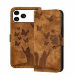 For iPhone 17 Pro Max Butterfly Cat Embossing Flip Leather Phone Case(Brown)