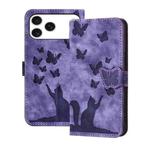 For iPhone 17 Pro Butterfly Cat Embossing Flip Leather Phone Case(Purple)