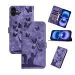 For iPhone 17 Butterfly Cat Embossing Flip Leather Phone Case(Purple)