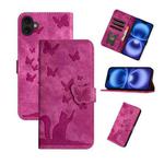 For iPhone 17 Butterfly Cat Embossing Flip Leather Phone Case(Pink)