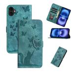 For iPhone 17 Butterfly Cat Embossing Flip Leather Phone Case(Wathet)
