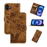 For iPhone 17 Butterfly Cat Embossing Flip Leather Phone Case(Brown)