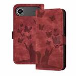 For iPhone 17 Air Butterfly Cat Embossing Flip Leather Phone Case(Red)
