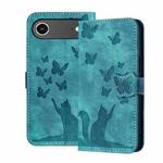 For iPhone 17 Air Butterfly Cat Embossing Flip Leather Phone Case(Wathet)