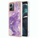For Motorola Moto G14 Electroplating Marble Dual-side IMD Phone Case(Purple 002)