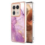 For Motorola Edge 50 Ultra Electroplating Marble Dual-side IMD Phone Case(Purple 001)