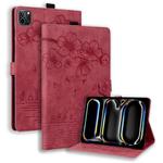 For iPad Pro 11 2024 Cartoon Sakura Cat Embossed Smart Leather Tablet Case(Red)